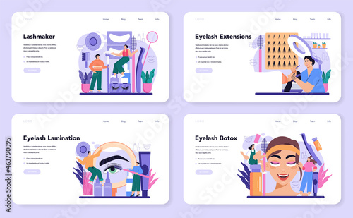 Lashmaker web banner or landing page set. Eyelash extension, eyelashes