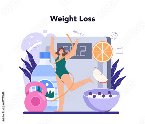 Slimming process. Person losing weight with fitness exercise and healthy