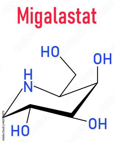 Migalastat Fabry disease drug molecule. Skeletal formula.