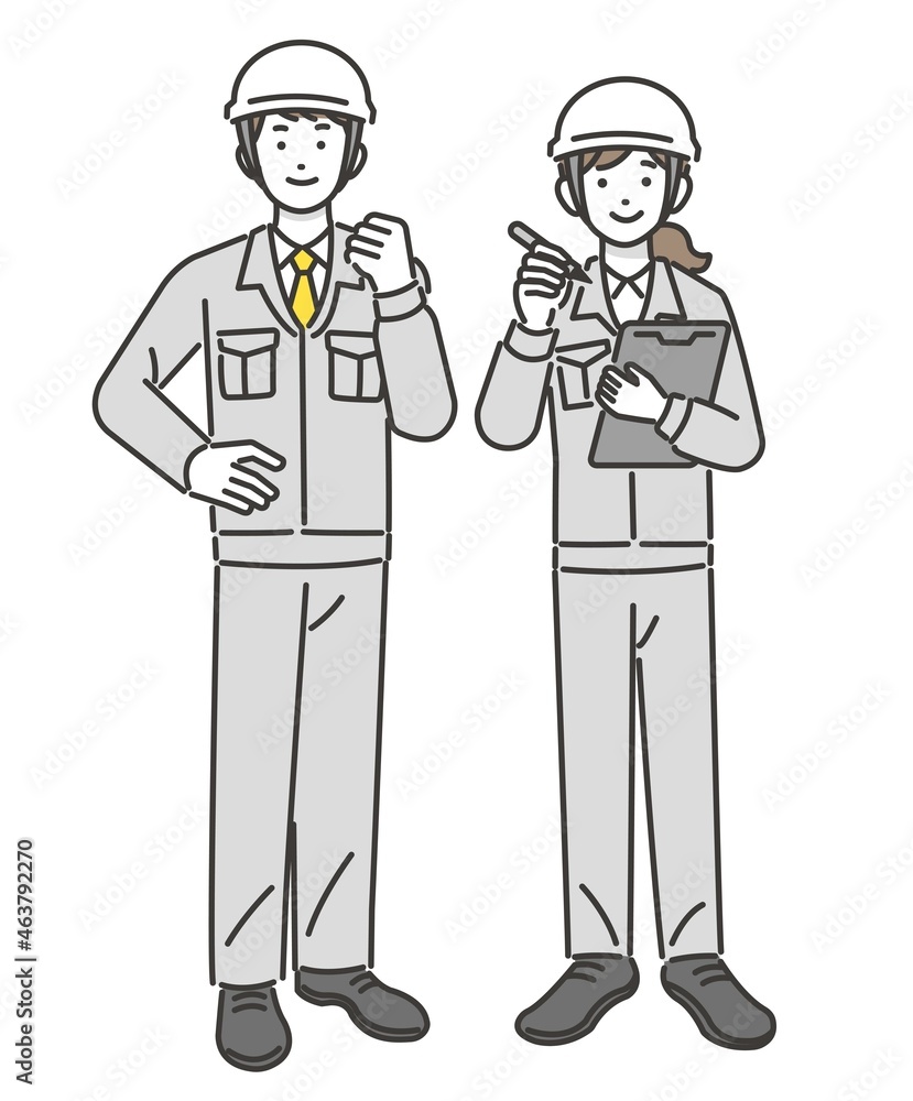 ガッツポーズをしたり、バインダーを持つ作業員のベクターイラスト素材／コミュニケーション／現場監督／工事／リフォーム