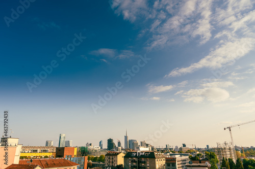 Milan skyline  Italy. Panoramic view of Milano city with Porta Nuovo business district. Milan Skyline with modern skyscapers