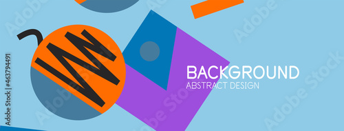 Abstract background. Blocks, lines, triangles, circles composition. Techno or business concept for wallpaper, banner, background, landing page