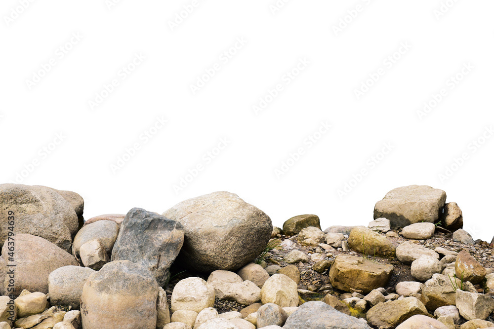 Rocks and stones by the river. Isolated on White background Rocks and stones by the river. Isolated on White background