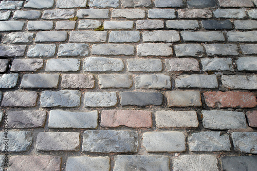 Close Up of Old Worn Stone Cobbles
