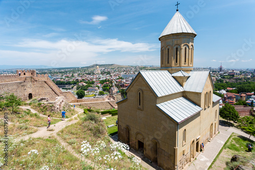  Saint Nicholas church in Narikala fortress and panoramic view of Tbilisi, Georgia, Europe.