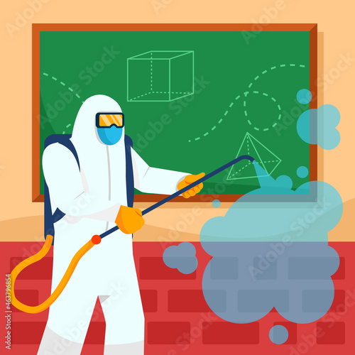 Health Officer Sanitizing Classroom