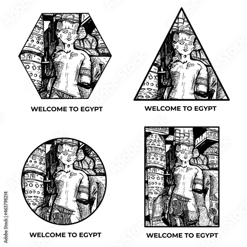 Egyptian statue vector.Egyptian ruins in different frames. luxor. Egypt. vector. sketch. eps