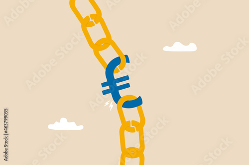 Europe investment risk, Euro currency exchange or EU economic and banking concept, Euro currency symbol hold chain together with pressure and stressed.