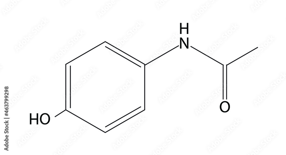 Chemical formula of Paracetamol (molecular structure of Paracetamol