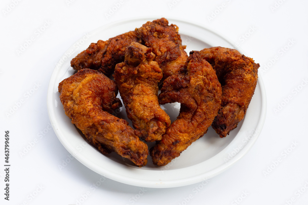 Fried chicken necks on white background. Fried chicken necks on white background.