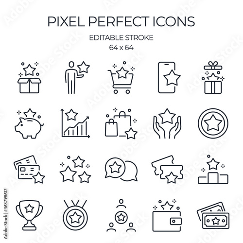 Bonus and reward related editable stroke outline icon isolated on white background flat vector illustration. Pixel perfect. 64 x 64.