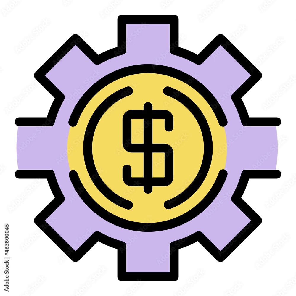 Money gear icon. Outline money gear vector icon color flat isolated Money gear icon. Outline money gear vector icon color flat isolated