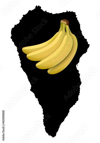 Silueta negra de la isla de La Palma (Canarias) con un racimo de plátanos. photo