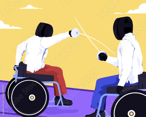Two people with disability wheelchair fencing photo