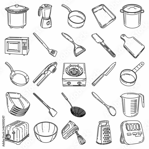 Cooking-1 Set Icon Vector. Doodle Hand Drawn or Outline Icon Style