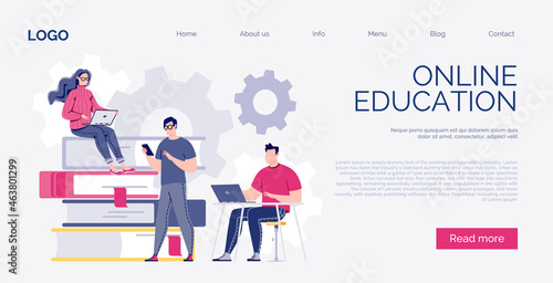 Banner, web page templates. Vector in flat style. E-learning, online education, e-book. Dictionary, library of encyclopedia or web archive. Technology and literature, digital culture on media library.