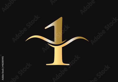 Initial Gold 1 letter logo design. 1 logo design with creative and luxury concept