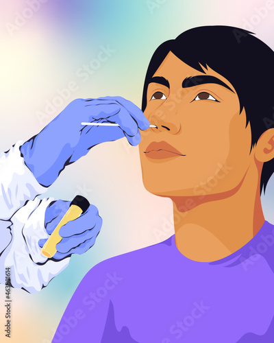 Young boy undergoing medical nasal swab test