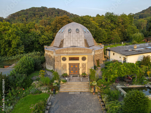 Drone view at Drachenwelt building over Königswinter in Germany photo