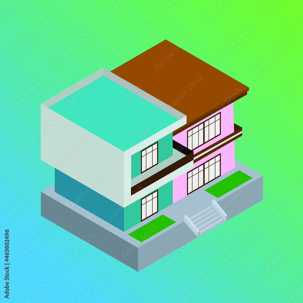 isometric house icon with gradient background isometric house icon with gradient background