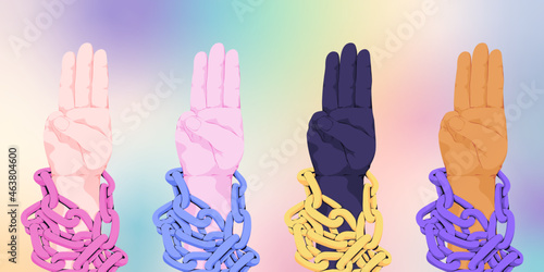 hands of democracy in chains with racial diversity