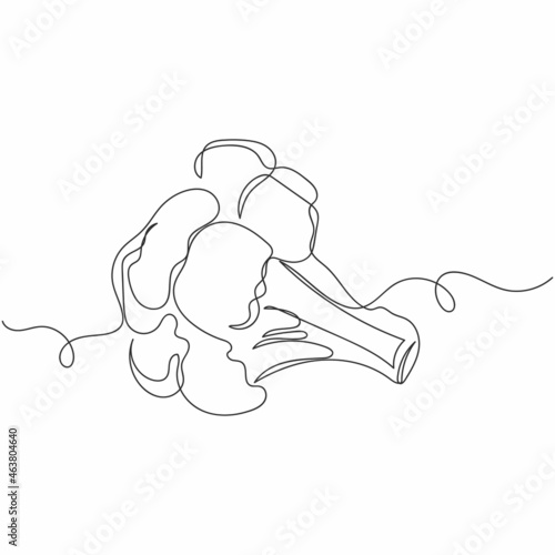 Vector continuous one single line drawing of fresh broccoli cabbage in silhouette on a white background. Linear stylized.