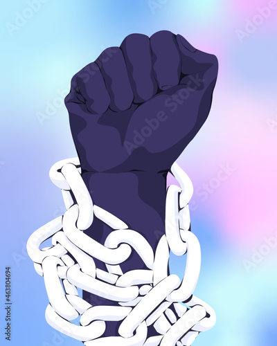 Freedom fist shackled in chains