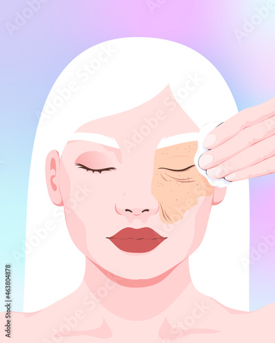 Portrait of woman removing makeup from face