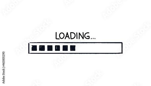 Doodle squares loading bar isolated. Rectangular Hand-drawn progress bar. Black on white Vector illustration of download status with caption on white background.