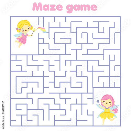 Maze puzzle. Help fairy princess find each other. Activity for toddlers. educational children game