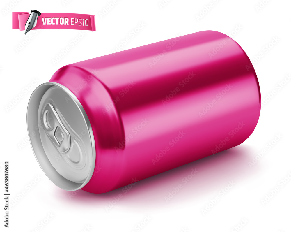 Vector realistic illustration of a pink soda can on a white background. Vector realistic illustration of a pink soda can on a white background.
