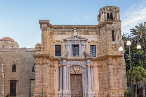 Exterior of Martorana Church located on Bellini Square in Palermo city, Sicily Island, Italy photo