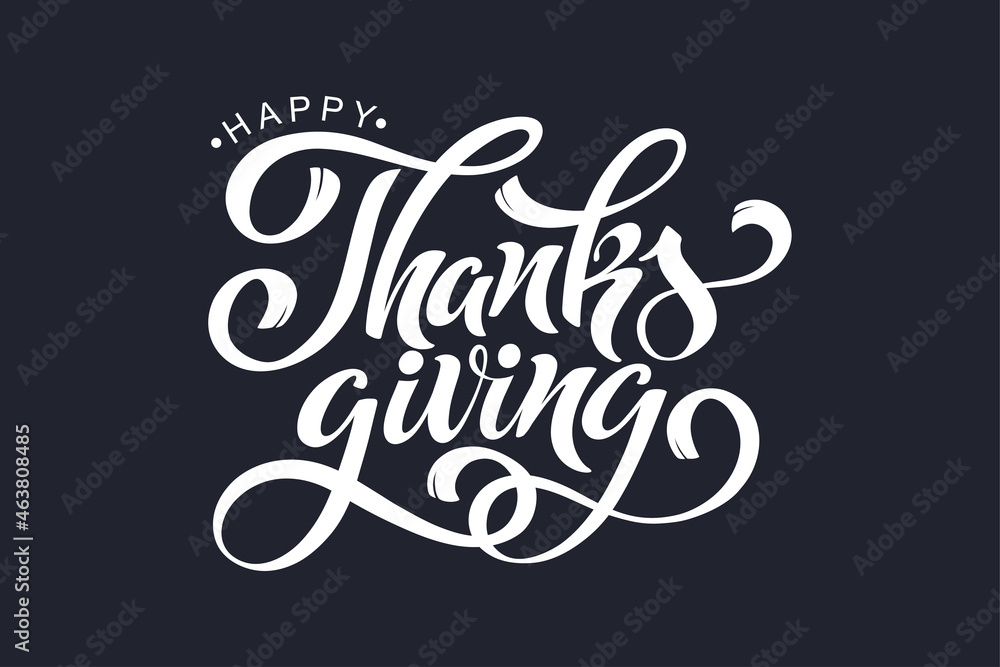 Happy Thanksgiving day. Banner with handwritten lettering and hand-drawn elements. Autumn background. Vector illustration.