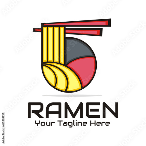 illustration vector graphic of ramen noodle logo inside circle taken with chopsticks, perfect for food, fast food, instan food, resto, cafe, etc.