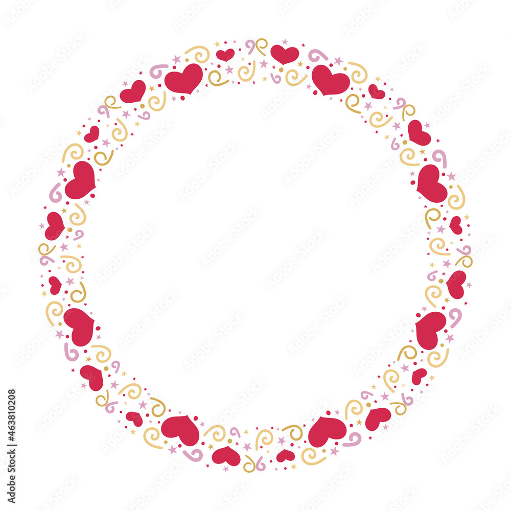 Holiday decoration round with heart and curl isolated on white background. Unique design element for greeting card for Saint Valentine's Day in vector. Made in red and pink colors Holiday decoration round with heart and curl isolated on white background. Unique design element for greeting card for Saint Valentine's Day in vector. Made in red and pink colors
