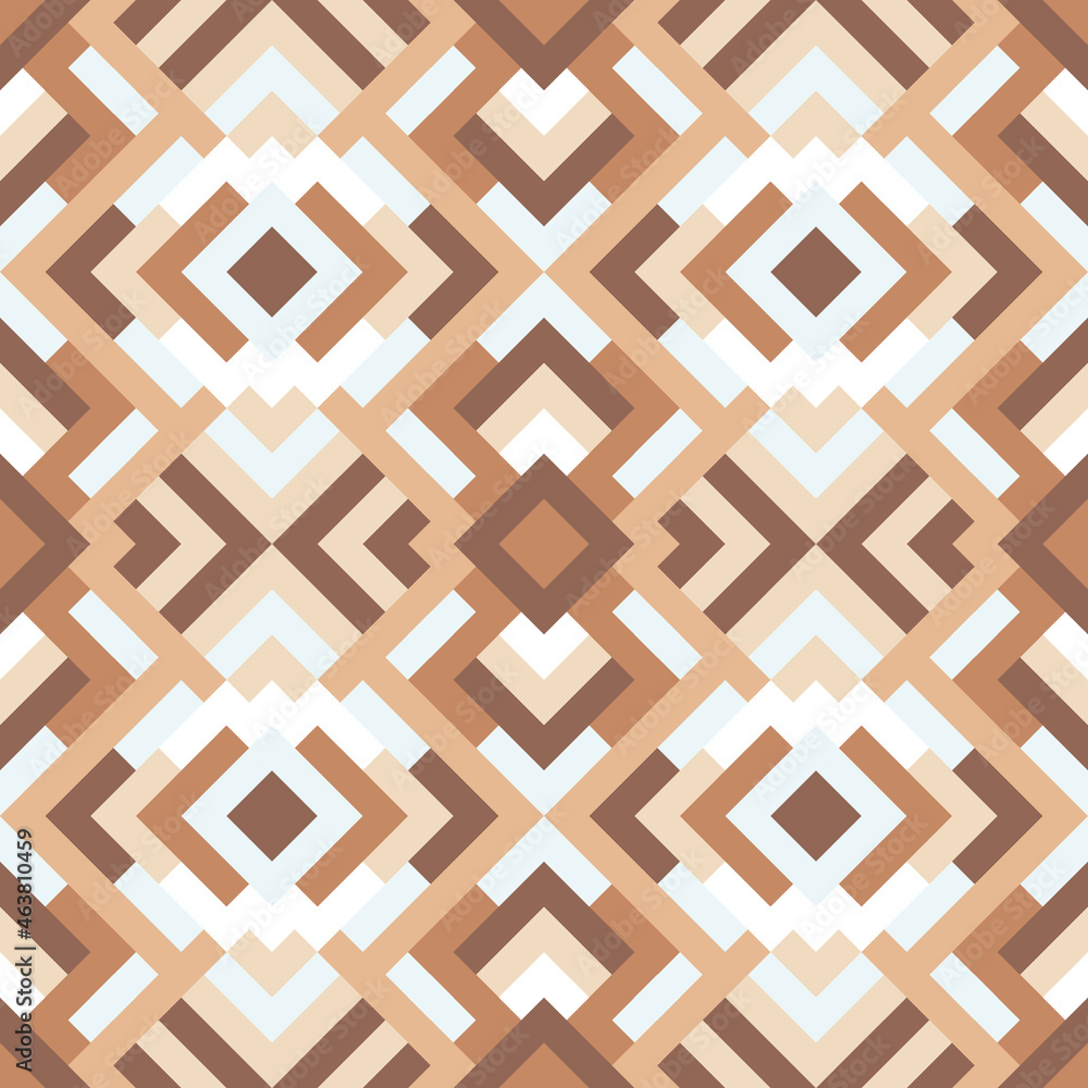 Abstract seamless pattern. Vector geometric background of triangles in brown and beige colors. Mosaic texture for textile, clown, carpeting, warp, book cover, clothes Abstract seamless pattern. Vector geometric background of triangles in brown and beige colors. Mosaic texture for textile, clown, carpeting, warp, book cover, clothes