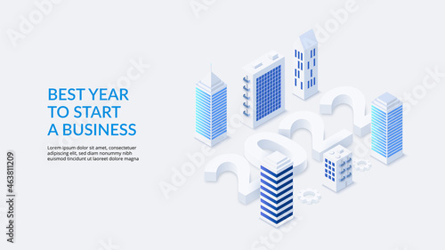 The New Year 2022 isometric number design concept. Landing page with people. Best year to start a business