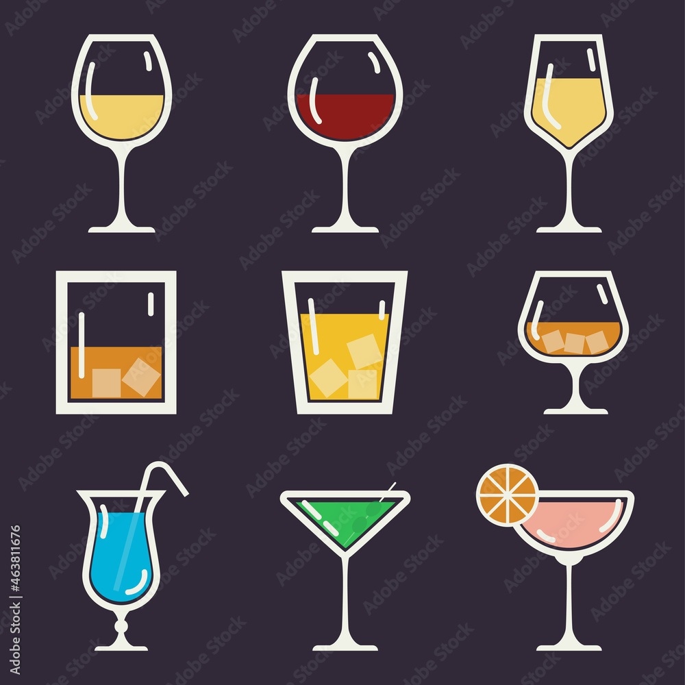 A set of drinks for design in flat style A set of drinks for design in flat style