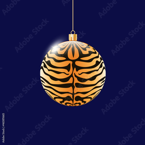 Christmas tree ball toy with tiger animalistic print.