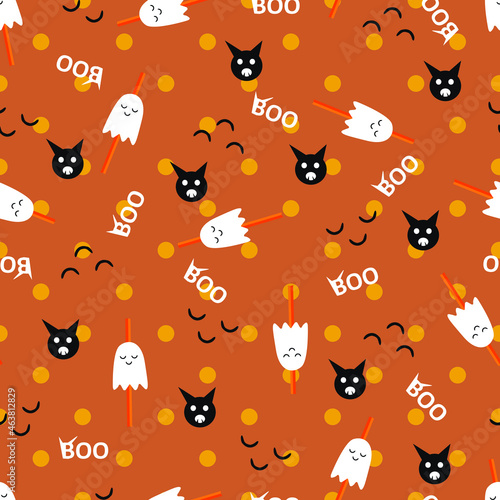 brown boo Halloween seamless repeat pattern