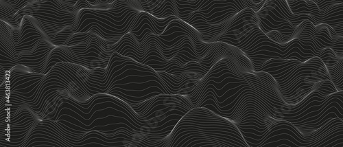 Monochrome sound line waves abstract background . Distorted line shapes on a black background.