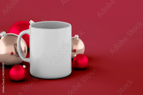 Cup of coffee and Christmas ball mockup