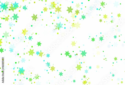 Light Blue, Green vector background with beautiful snowflakes.