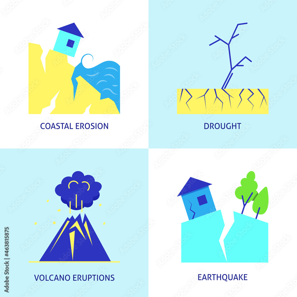Ecology and climate change icon set in flat style