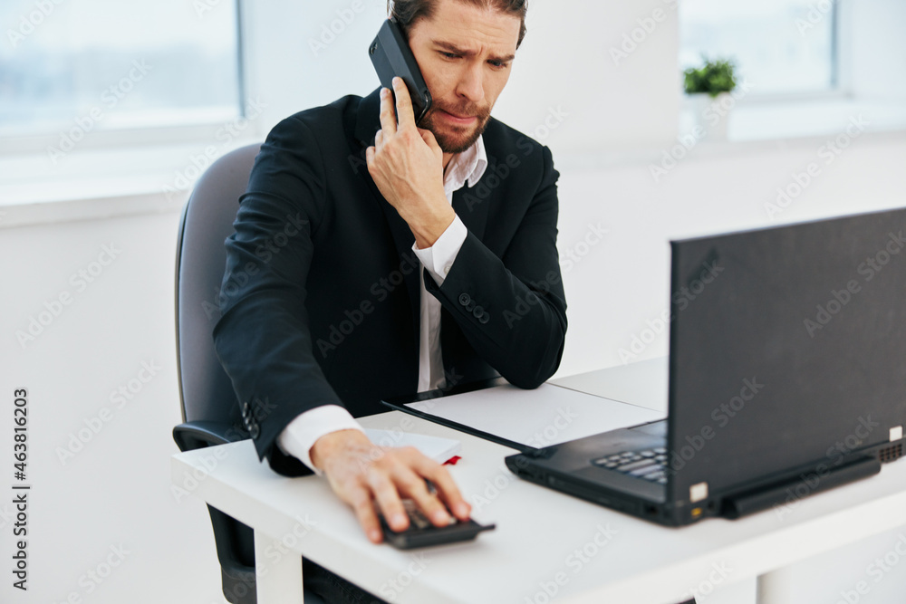 office worker office work documents with a phone in hand technology office worker office work documents with a phone in hand technology