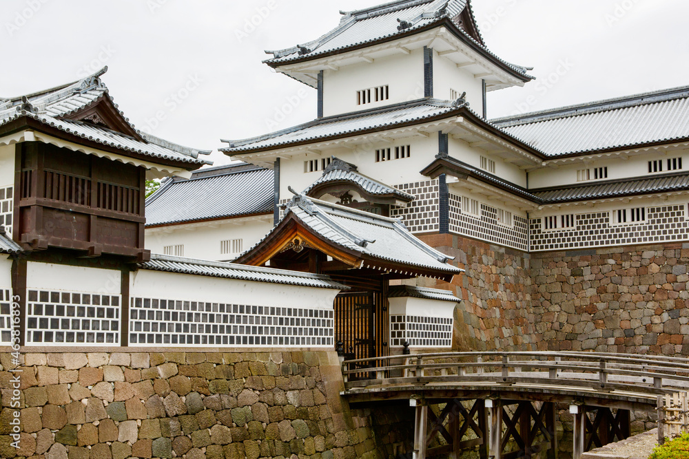 Scenery of the Kanazawa castle park in Kanazawa, Japan. Traditional japanese castle with garden, japanese culture. Scenery of the Kanazawa castle park in Kanazawa, Japan. Traditional japanese castle with garden, japanese culture.