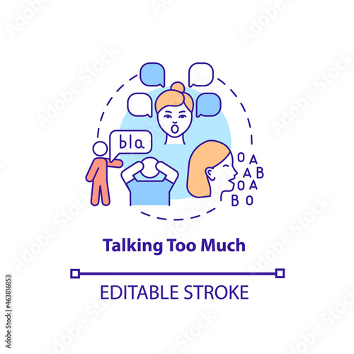 Talking too much concept icon. Hyperactive-impulsive symptom abstract idea thin line illustration. Hyperverbal speech. Excessive talking. Vector isolated outline color drawing. Editable stroke