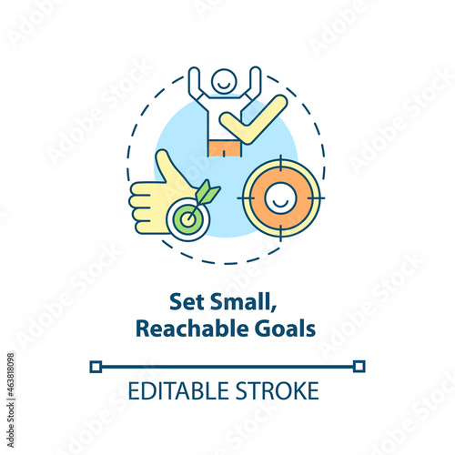 Set small, reachable goals concept icon. Parenting tip for ADHD abstract idea thin line illustration. Establish daily responsibilities for child. Vector isolated outline color drawing. Editable stroke