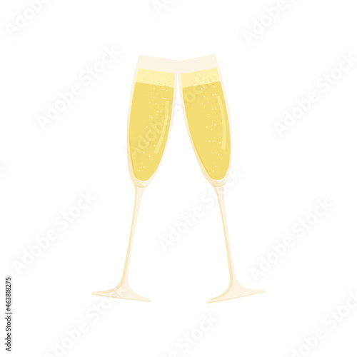 Hand drawn cartoon vector illustration of two champagne glasses. Celebration, party, winning. Isolated on white.