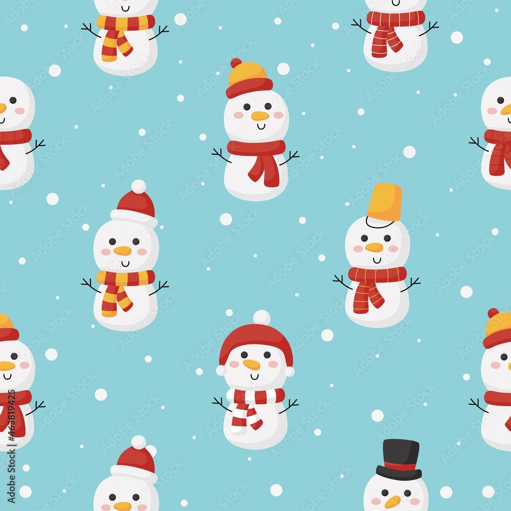 Christmas seamless pattern with snowman winter on blue background. vector Illustration. Christmas seamless pattern with snowman winter on blue background. vector Illustration.